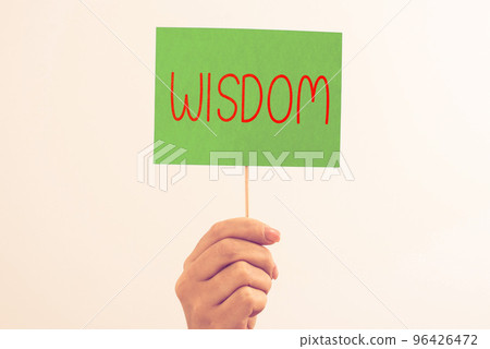 Hand writing sign Wisdom. Concept meaning body of knowledge and principles that develops within specific period Hand writing sign Wisdom. Concept meaning body of knowledge and principles that develops within specific period 96426472