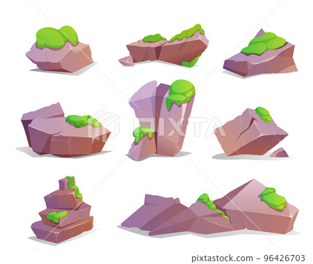 Cartoon set of moss covered big stones 96426703
