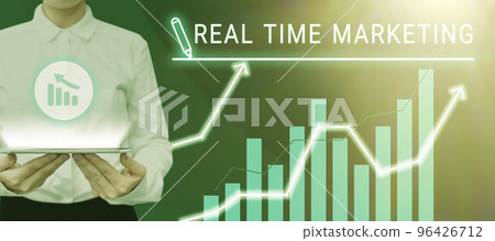Conceptual caption Real Time Marketing. Word for business strategy focused on current trends and customer feedback 96426712