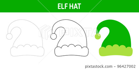 Elf Hat tracing and coloring worksheet for kids Elf Hat tracing and coloring worksheet for kids 96427002