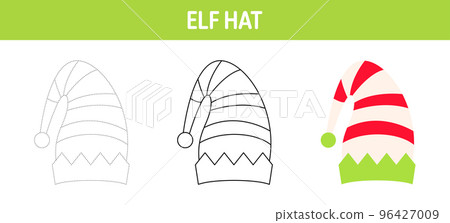 Elf Hat tracing and coloring worksheet for kids 96427009