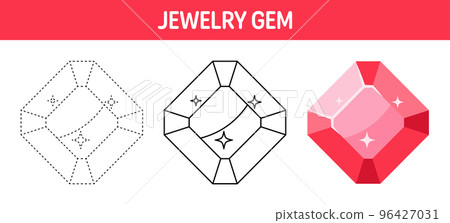 Gem tracing and coloring worksheet for kids Gem tracing and coloring worksheet for kids 96427031