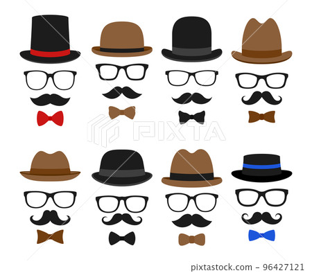 Mustache, Hat, and Glasses isolated on white background 96427121
