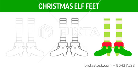 Christmas Elf Feet tracing and coloring worksheet for kids 96427158