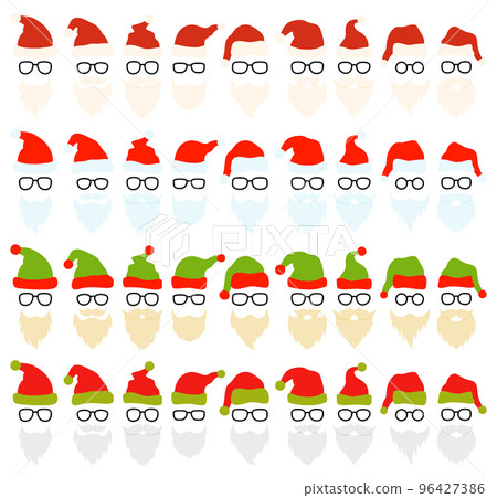 Beard with christmas hat and glasses on white background 96427386