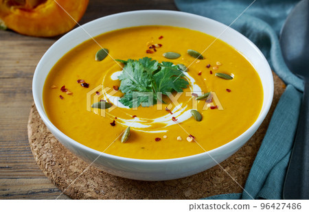 bowl of pumpkin soup bowl of pumpkin soup 96427486