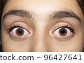 Beautiful insightful look brown eyes. Close up shot 96427641