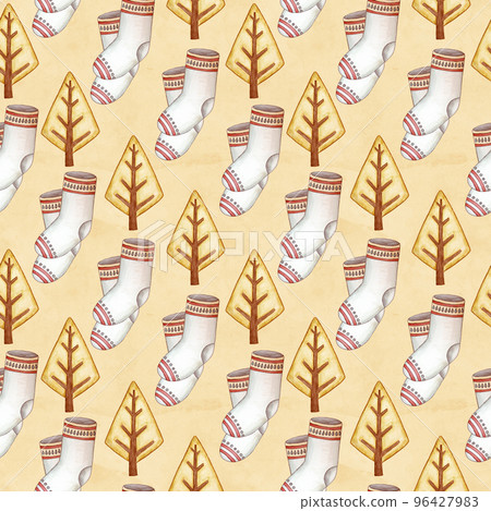 Winer theme, seamless pattern, hand drawn socks, aquarelle designs 96427983