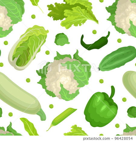 Green vegetables seamless pattern. Natural organic farm products repeating print for wallpaper, wrapping paper, textile, package design cartoon vector Green vegetables seamless pattern. Natural organic farm products repeating print for wallpaper, wrapping paper, textile, package design cartoon vector 96428054