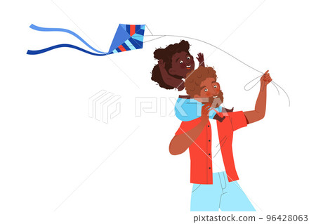 Happy Bearded Man Dad with Daughter Sitting on His Shoulders Flying Kite Vector Illustration Happy Bearded Man Dad with Daughter Sitting on His Shoulders Flying Kite Vector Illustration 96428063