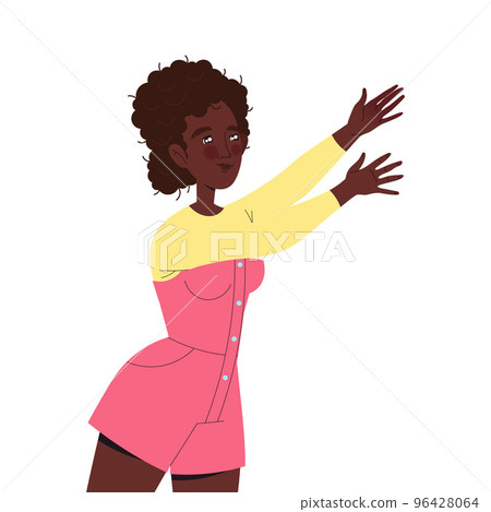 Happy African American Woman Character Walking with Outstretched Arms Towards Someone Vector Illustration Happy African American Woman Character Walking with Outstretched Arms Towards Someone Vector Illustration 96428064