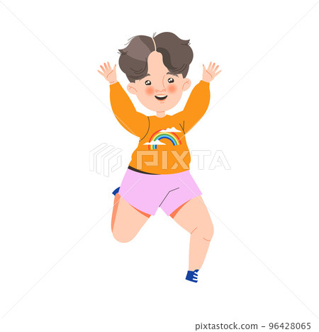 Happy Little Boy Having Fun Playing and Enjoying Summer Vector Illustration 96428065