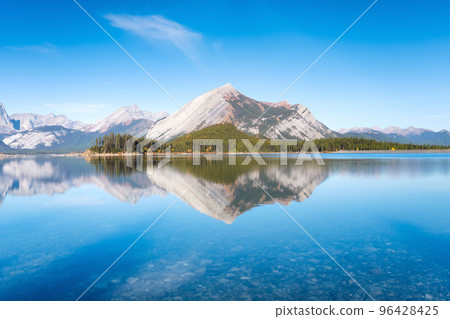 Mountain landscape at the day time. Lake and forest in a mountain valley. Natural landscape 96428425