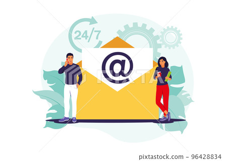 Email marketing, internet chatting, 24 hours support concept. Vector illustration. Flat. 96428834