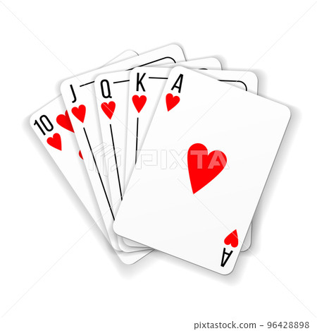 Hearts Playing cards with royal flush poker combination. Vector realistic illustration Hearts Playing cards with royal flush poker combination. Vector realistic illustration 96428898