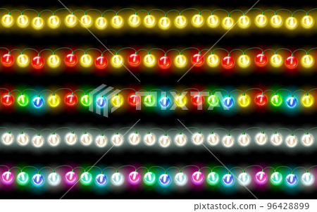 Set of colorful garland, festive decorations. Glowing christmas lights on dark background 96428899