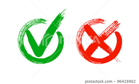 Check Marks painted with a brush, isolated on white. Grunge checkmarks. Check Marks painted with a brush, isolated on white. Grunge checkmarks. 96428902