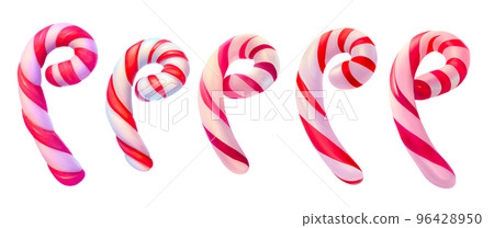 Collection of 5 candy canes isolated on white background. Digital illustration 96428950