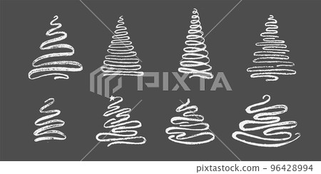 Hand drawn set Christmas tree. Abstract doodle grunge drawing woods. Vector stock illustration isolated on black chalkboard background. EPS10 Hand drawn set Christmas tree. Abstract doodle grunge drawing woods. Vector stock illustration isolated on black chalkboard background. EPS10 96428994
