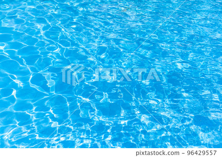Water background, ripple and flow with waves. Summer blue swiming pool pattern. Sea, ocean surface. Overhead top view with place for text. 96429557