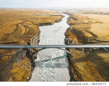 Top down view of a bride over the river in Iceland 96429577