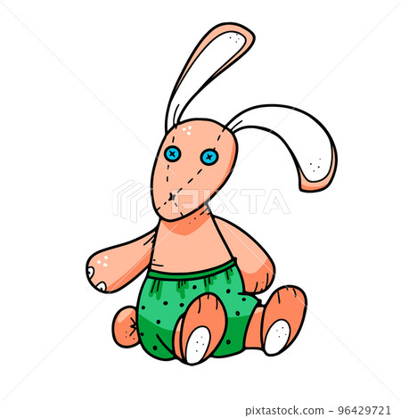 Plush children's toy bunny icon. Doodle illustration of plush doll bunny vector Plush children's toy bunny icon. Doodle illustration of plush doll bunny vector 96429721