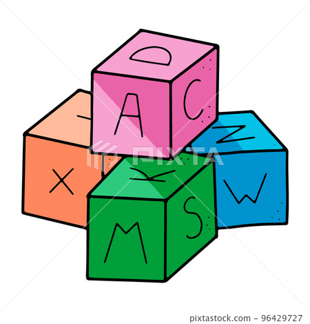 Doodle style children's block toys with alphabet on them in vector format 96429727