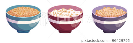 Set Oatmeal Healthy Breakfast, Bowls with Porridge, Cereal Granola, Muesli Flakes With Milk or Yogurt, Oat Meal 96429795
