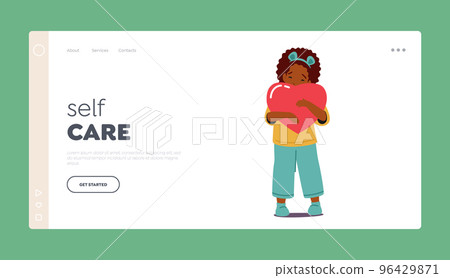 Self Care Landing Page Template. Little Child Holding Big Red Heart in Hands. Concept of Love, Donation Illustration Self Care Landing Page Template. Little Child Holding Big Red Heart in Hands. Concept of Love, Donation Illustration 96429871