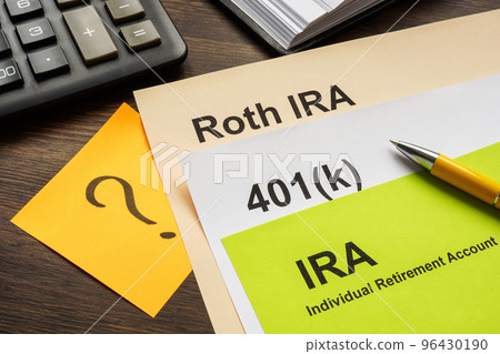 Retirement plans IRA, 401k and Roth IRA for choosing. 96430190