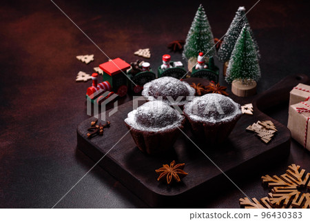 Sweet tasty fresh festive baking on a dark concrete background 96430383