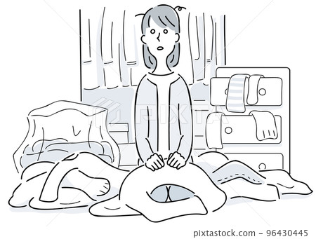 一個驚呆了的女人開始整理她的衣服但失去了控制 一個驚呆了的女人開始整理她的衣服但失去了控制 96430445