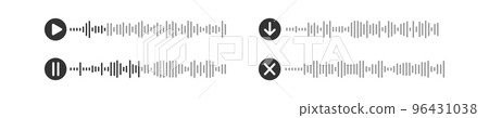 Sound file icons. Voicemail pictograms. Audio chat elements with play, pause, download buttons and speech waves isolated on white background. Messenger mobile app interface Sound file icons. Voicemail pictograms. Audio chat elements with play, pause, download buttons and speech waves isolated on white background. Messenger mobile app interface 96431038