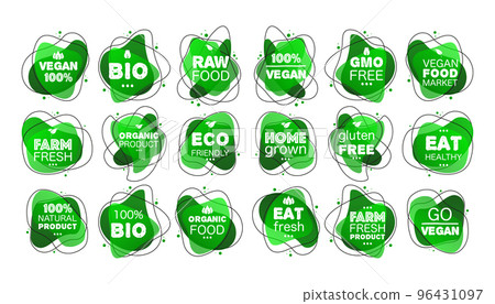 Collection Of Eco Friendly Icons. Ecologic food stamps. Organic natural food concept. Vector illustration. 96431097