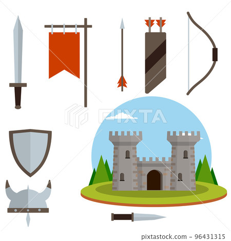 Medieval set of item. European castle Medieval set of item. European castle 96431315