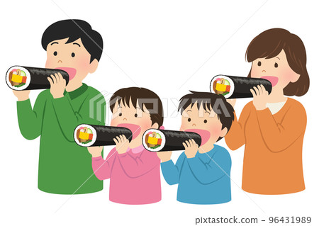Family eating Ehomaki on Setsubun _ person _ upper body 96431989