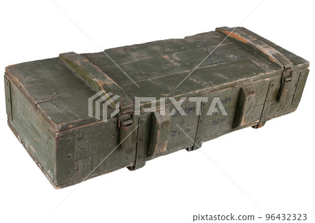 Army ammunition green crate. Text in russian - type of ammunition, projectile caliber, projectile type, number of pieces and weight. Army ammunition green crate. Text in russian - type of ammunition, projectile caliber, projectile type, number of pieces and weight. 96432323