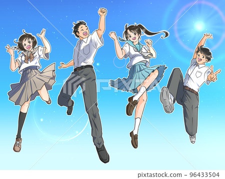 男女學生跳藍天夏裝 96433504