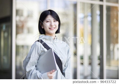 Young Japanese college student enjoying campus life 96433722