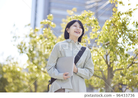 Young Japanese college student enjoying campus life 96433736