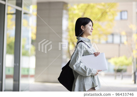Young Japanese college student enjoying campus life 96433746