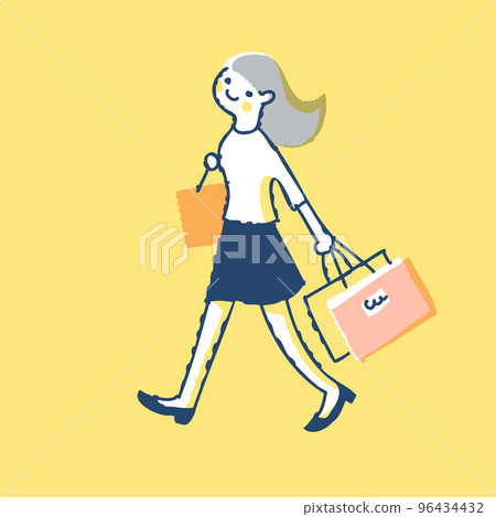 提著購物袋走路的年輕女子 96434432