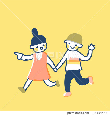女孩和男孩手牽手走 96434435