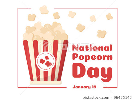 National Popcorn Day on January 19th with a Big Box of Red and White Stripe in Flat Cartoon Background Hand Drawn Templates Illustration 96435143