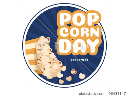 National Popcorn Day on January 19th with a Big Box of Red and White Stripe in Flat Cartoon Background Hand Drawn Templates Illustration 96435147