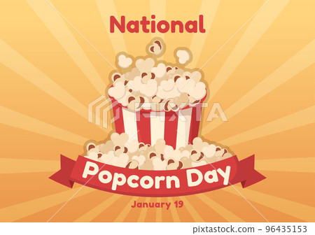 National Popcorn Day on January 19th with a Big Box of Red and White Stripe in Flat Cartoon Background Hand Drawn Templates Illustration National Popcorn Day on January 19th with a Big Box of Red and White Stripe in Flat Cartoon Background Hand Drawn Templates Illustration 96435153