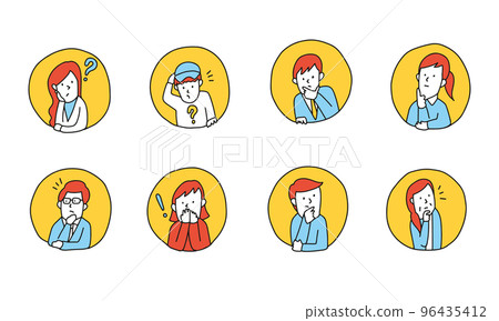 Illustration icon set of people with troubled expressions and thinking expressions circle icon 96435412