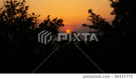 Amazing beach sunset over Black Sea. Lazarevskoye, Sochi, Russia 96435775