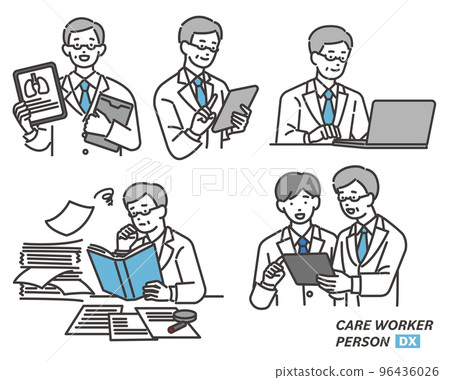 拿著平板電腦或電腦的醫生的矢量插圖素材，帶有 DX 推廣/醫生/護士 96436026