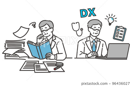 DX/醫療/IT/醫療費用修訂DX/效率提高了工作效率的醫生的矢量插圖素材 96436027
